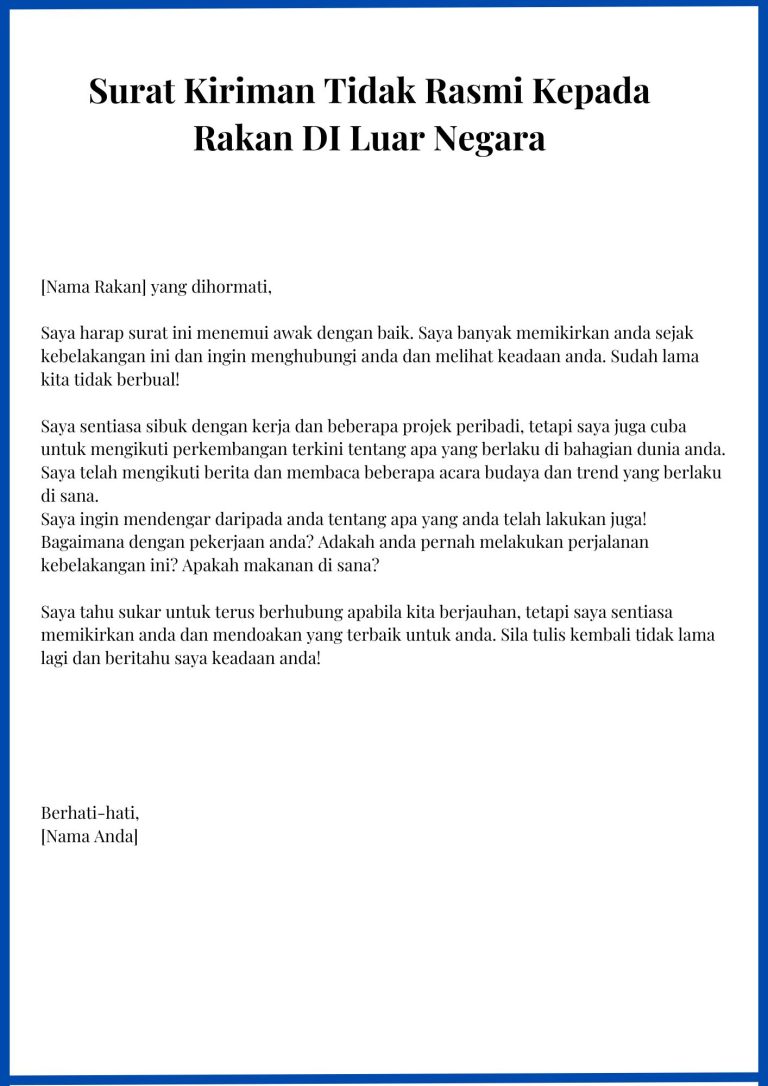 Surat Tidak Rasmi Format Dan Contoh Semua Jenis