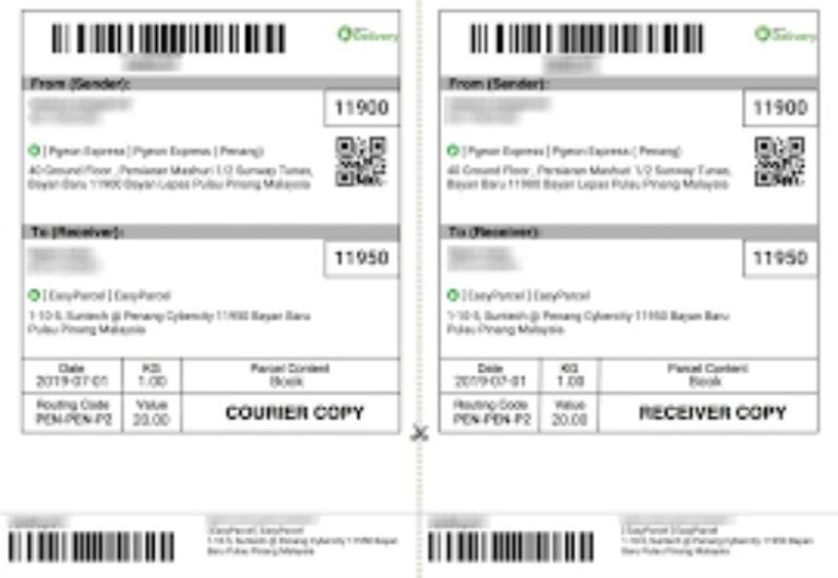 Pgeon Tracking Number Format With Parcel/Delivery