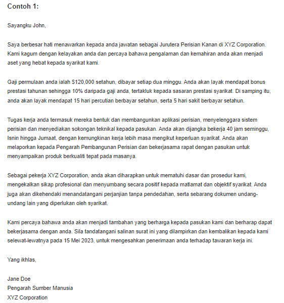 Contoh Surat Perjanjian Kerja