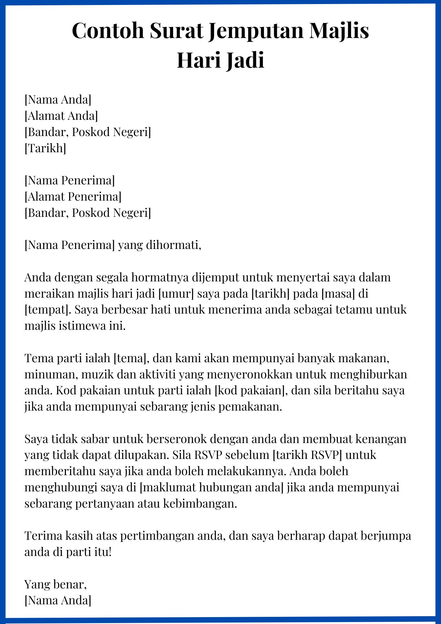 Contoh Surat Jemputan Majlis Hari Jadi