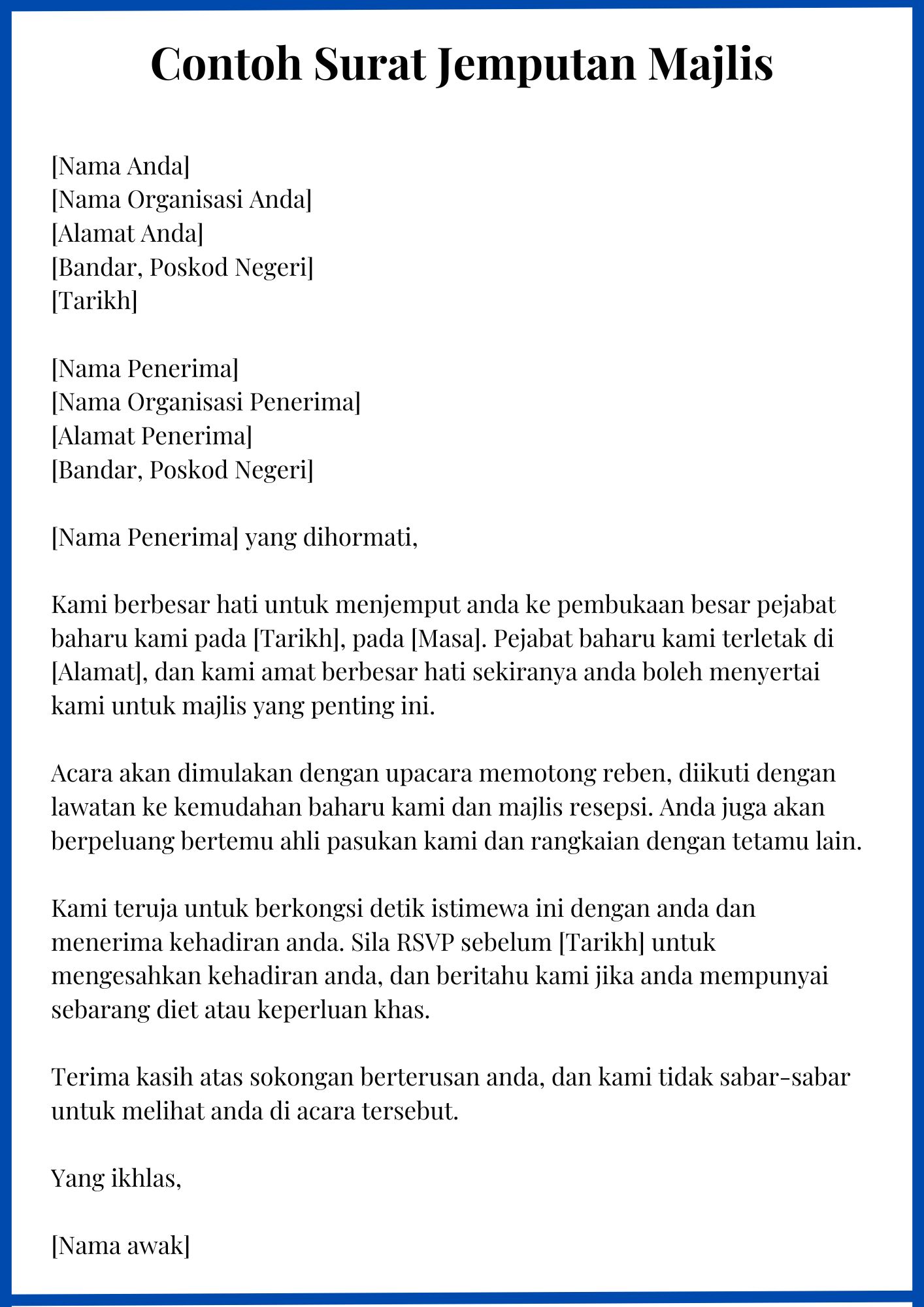 Surat Jemputan Untuk Mesyuarat Perasmian Acara Dll 