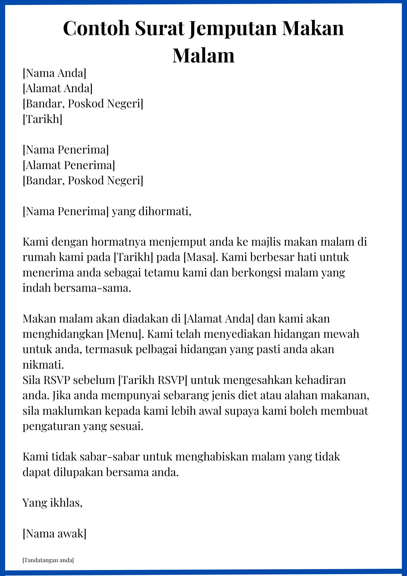 Contoh Surat Jemputan Makan Malam