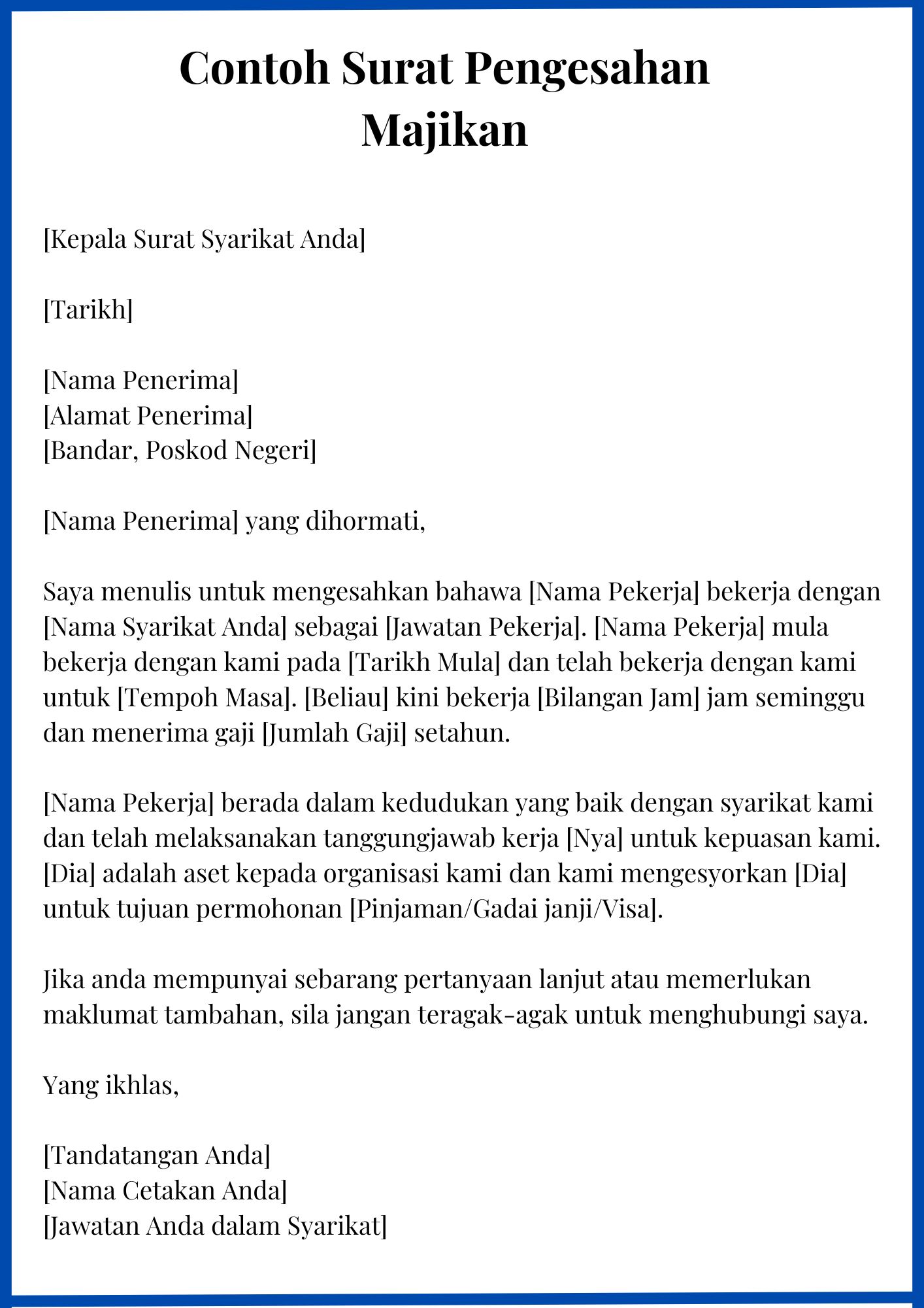 Surat Pengesahan Majikan Format Dan Contoh Semua Jenis 