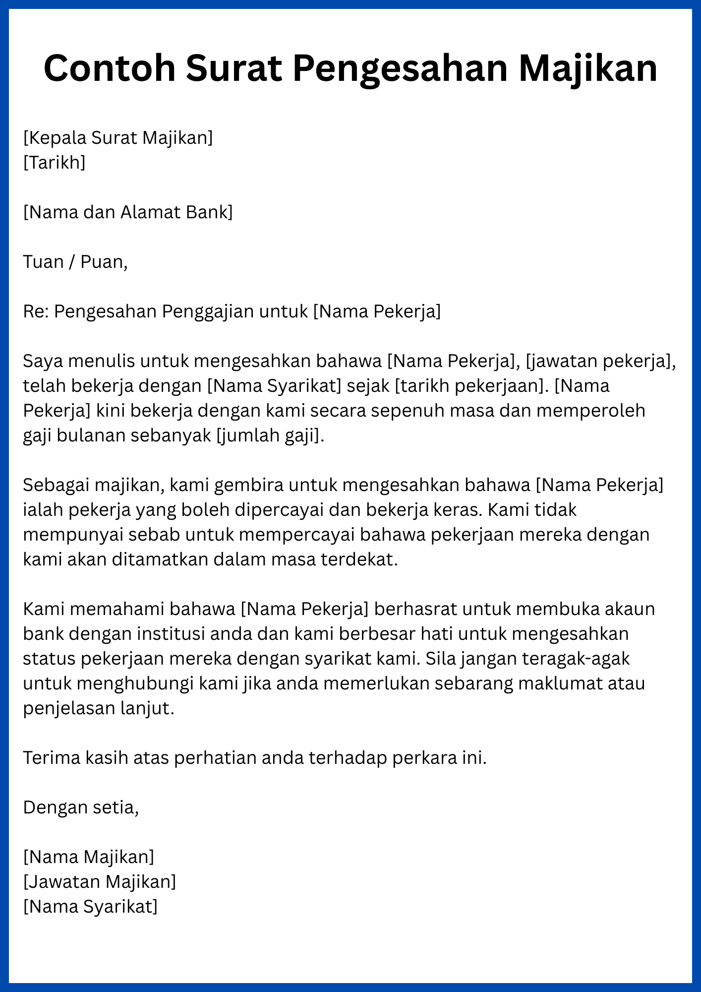 Contoh Surat Pengesahan Majikan