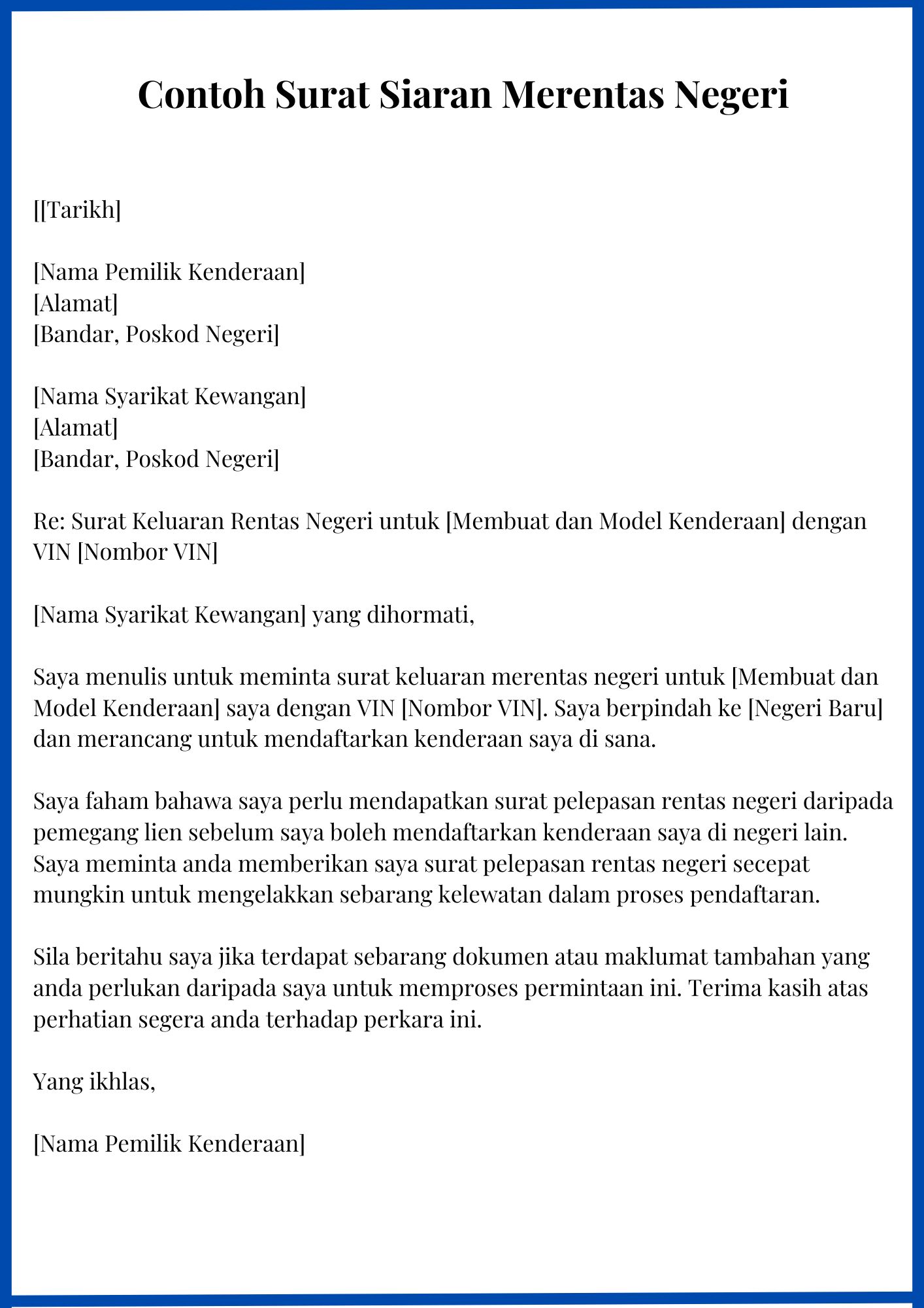 Contoh Surat Siaran Merentas Negeri