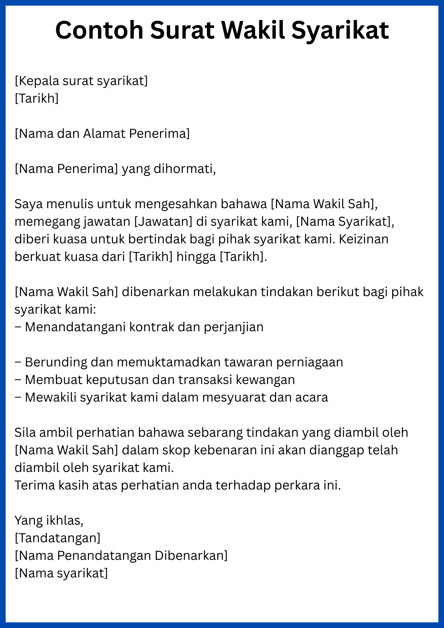 Contoh Surat Wakil Syarikat