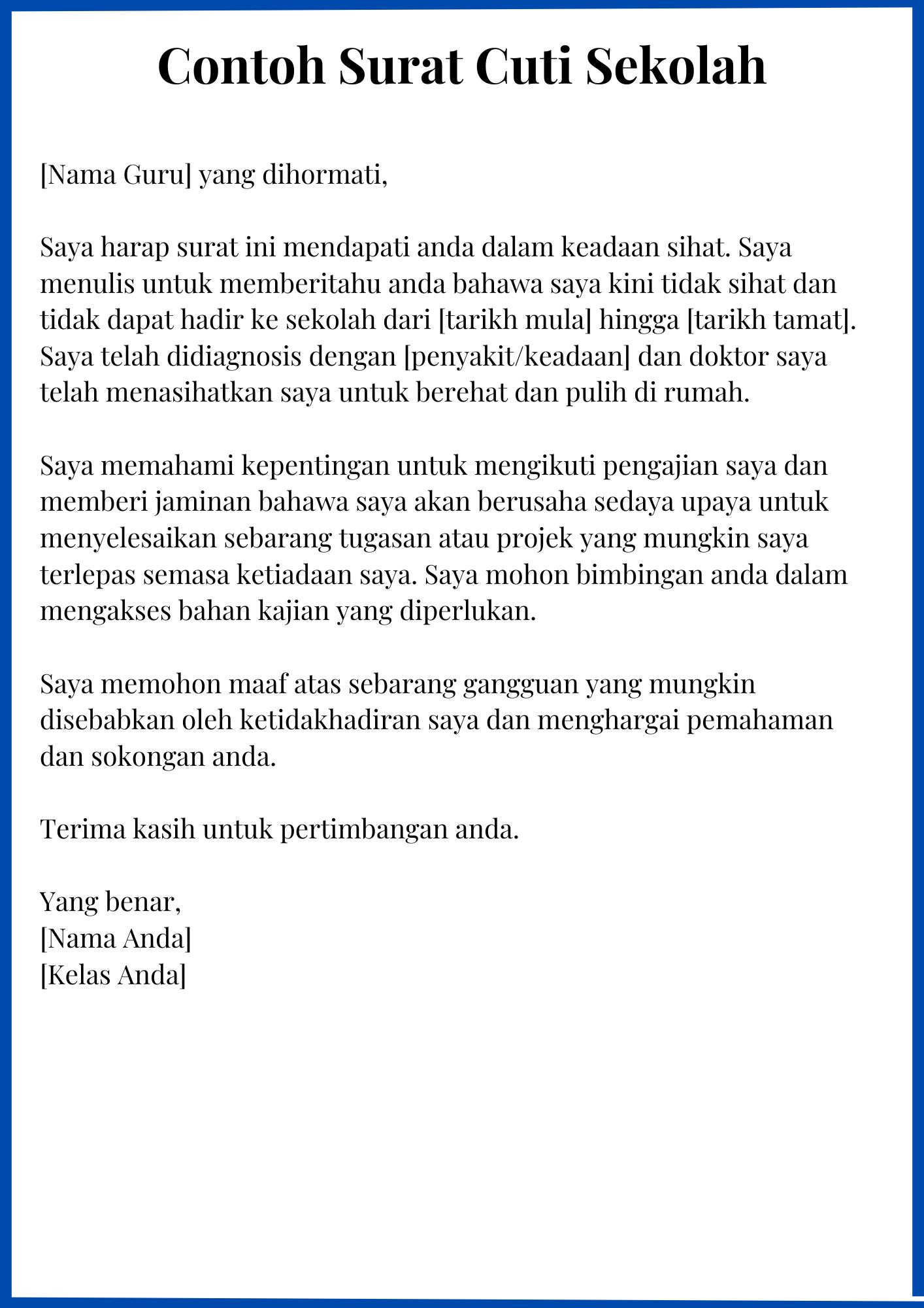  Contoh Surat Cuti Sekolah