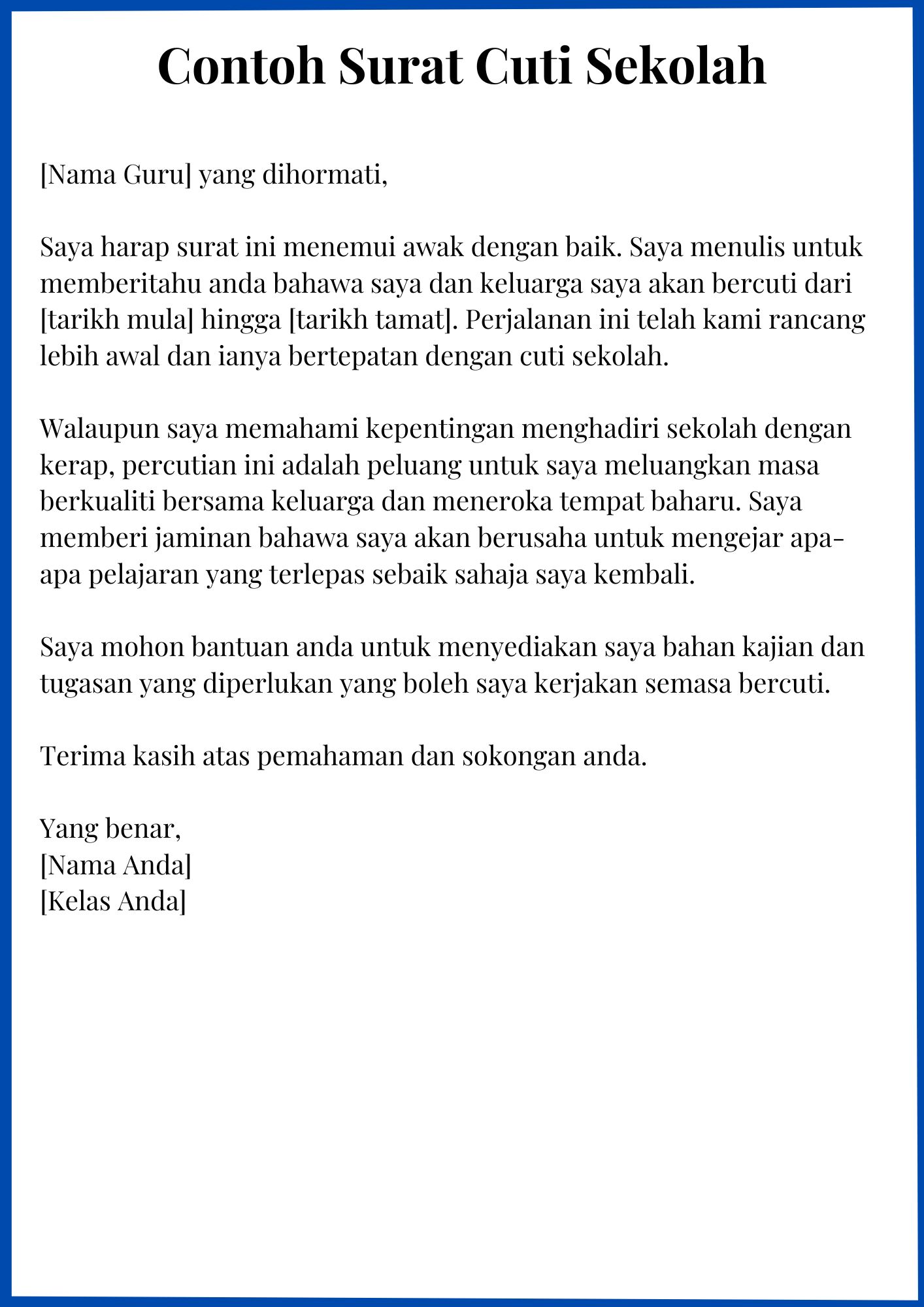 Contoh Surat Cuti Sekolah