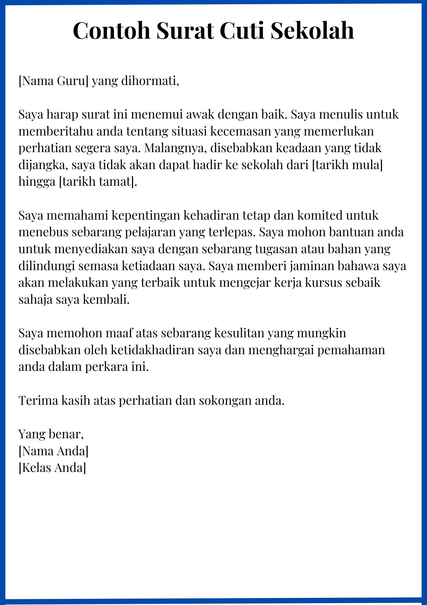 Contoh Surat Cuti Sekolah