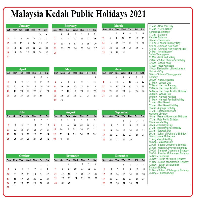 Kedah Public Holidays 2021