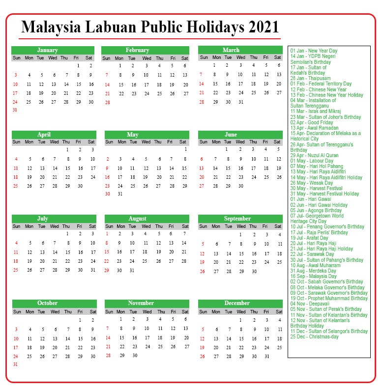 Labuan Public Holidays 2021