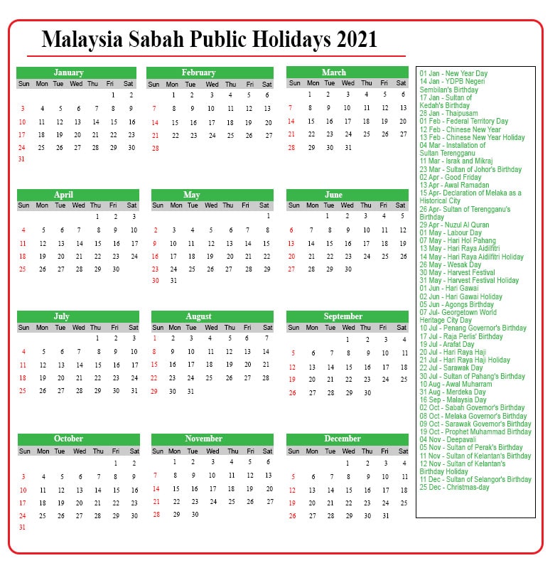 Sabah Public Holidays 2021 Sabah Holiday Calendar