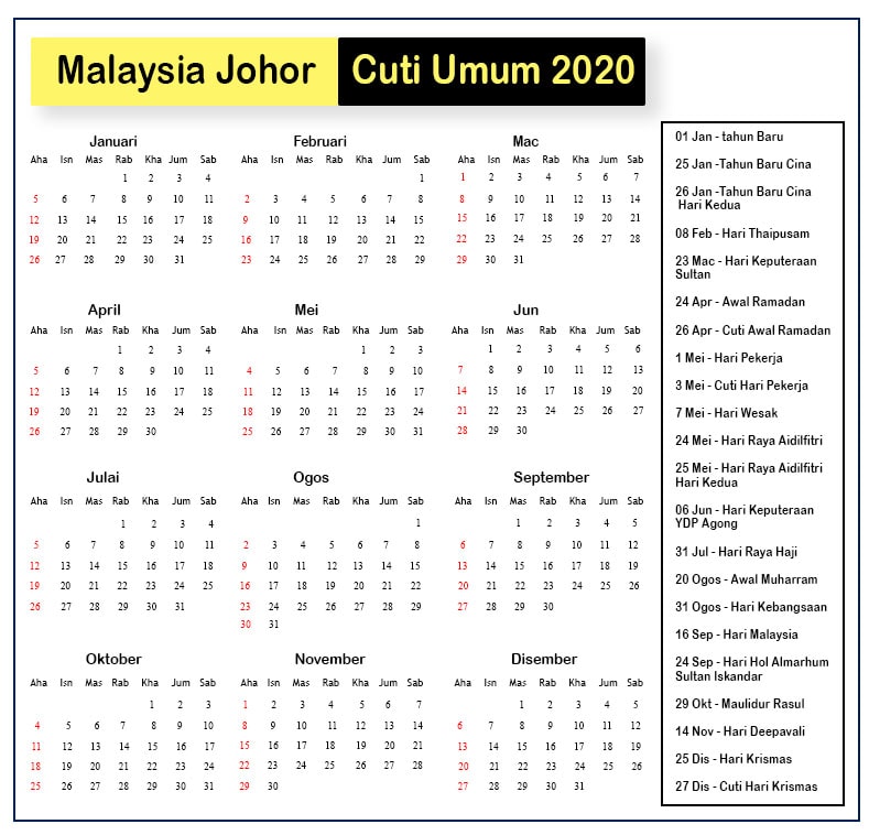Malaysia Johor Cuti Umum 2020