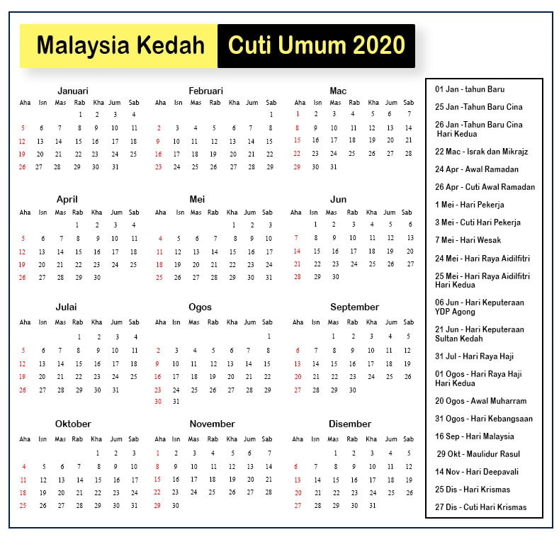 Malaysia Kedah Cuti Umum 2020