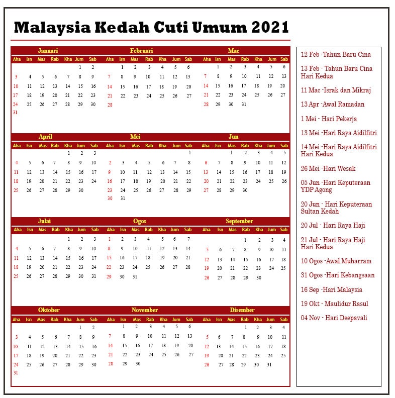 Malaysia Kedah Cuti Umum 2021
