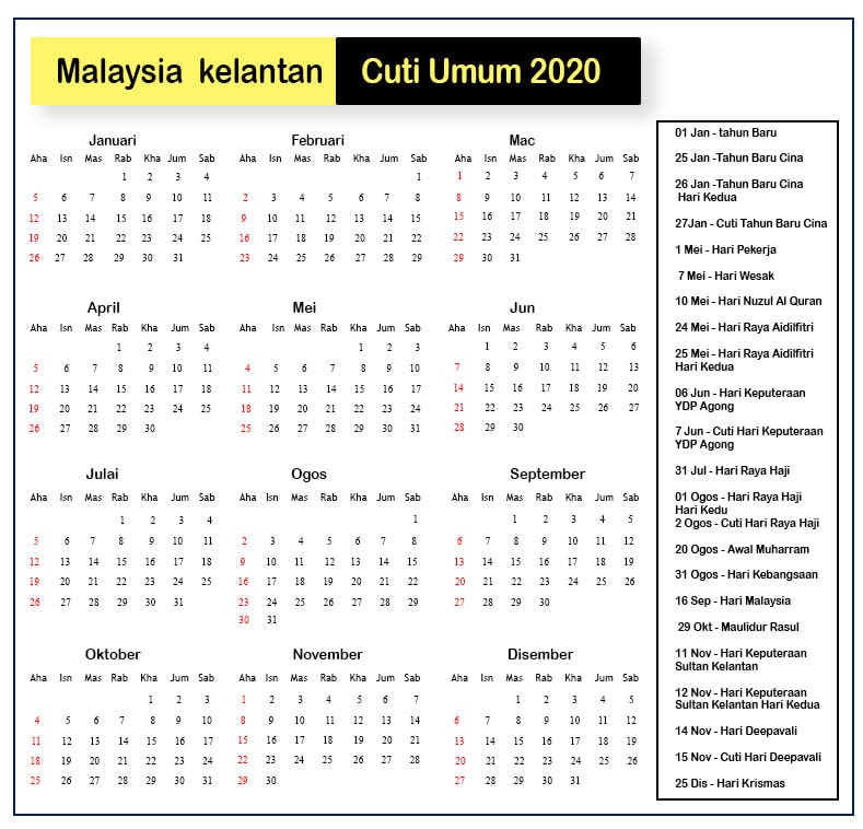 Malaysia Kelantan Cuti Umum 2020