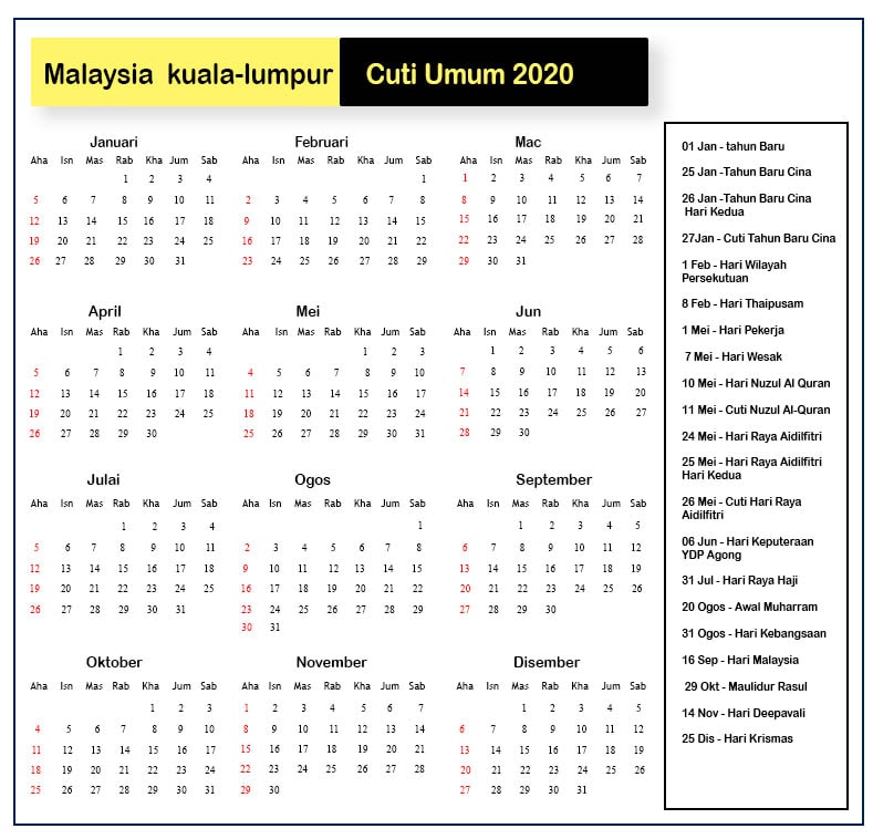 Malaysia Kuala Lumpur Cuti Umum 2020