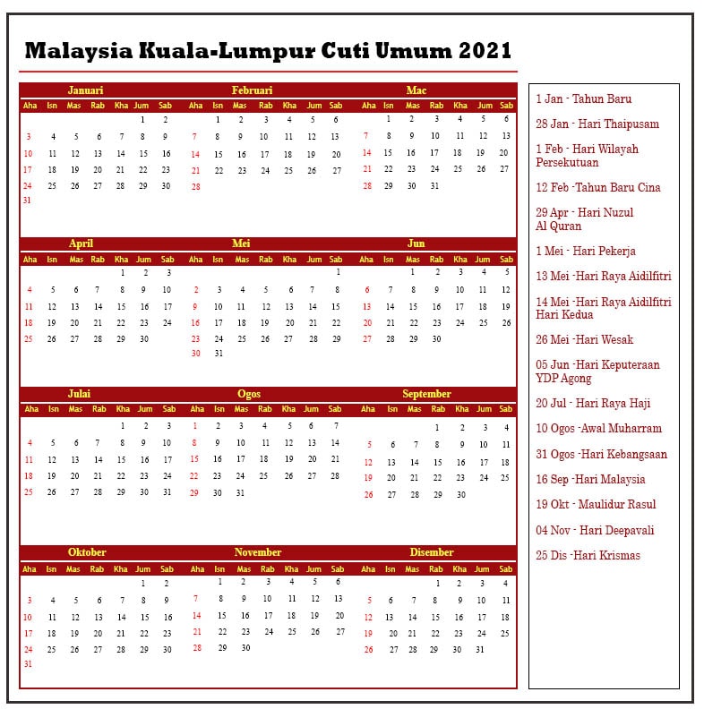 Malaysia Kuala Lumpur Cuti Umum 2021