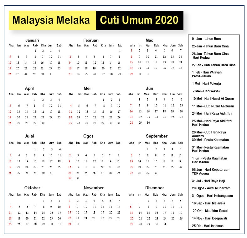 Malaysia Melaka Cuti Umum 2020