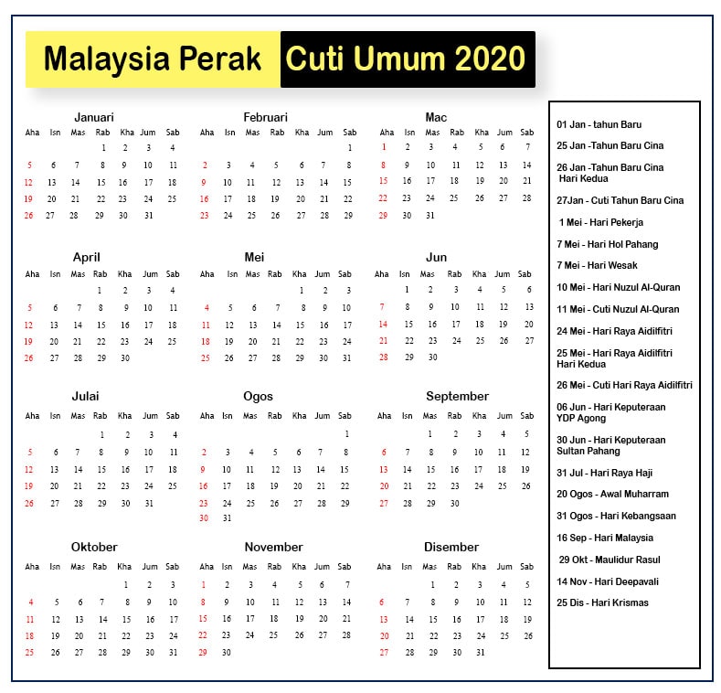 Malaysia Perak Cuti Umum 2020