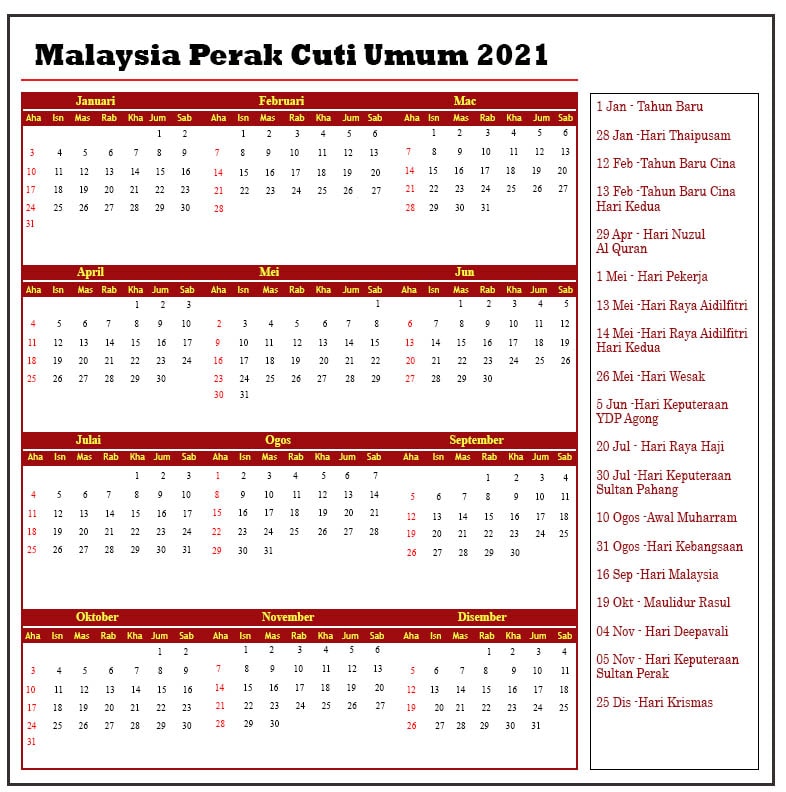 Malaysia Perak Cuti Umum 2021