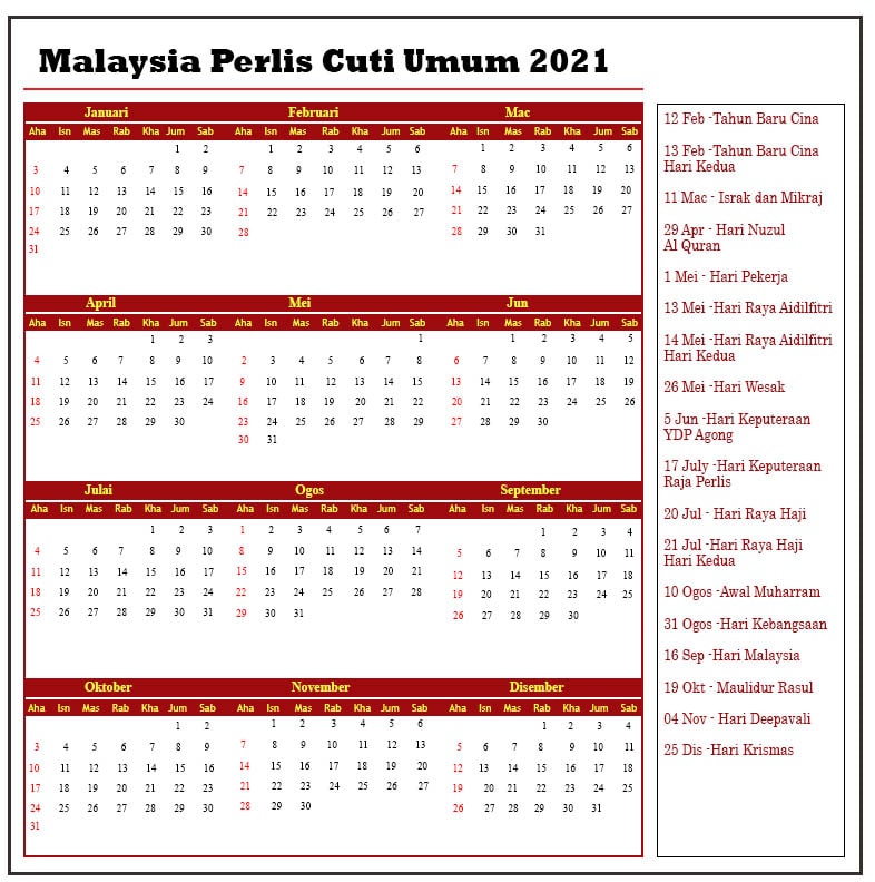 Malaysia Perlis Cuti Umum 2021