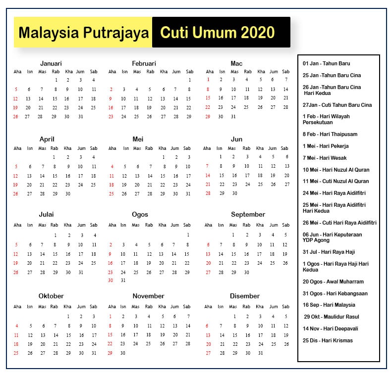 Malaysia Putrajaya Cuti Umum 2020