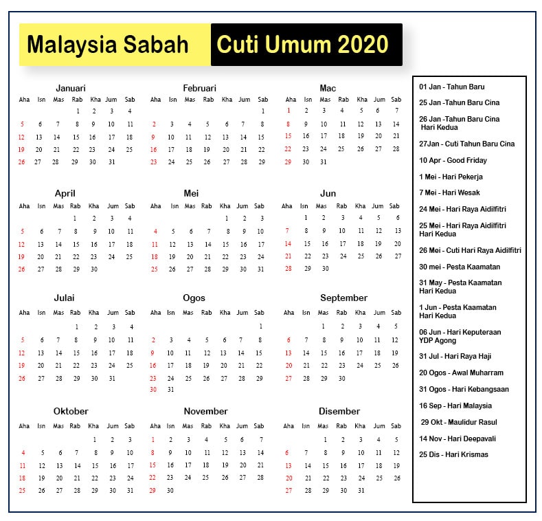 Malaysia Sabah Cuti Umum 2020