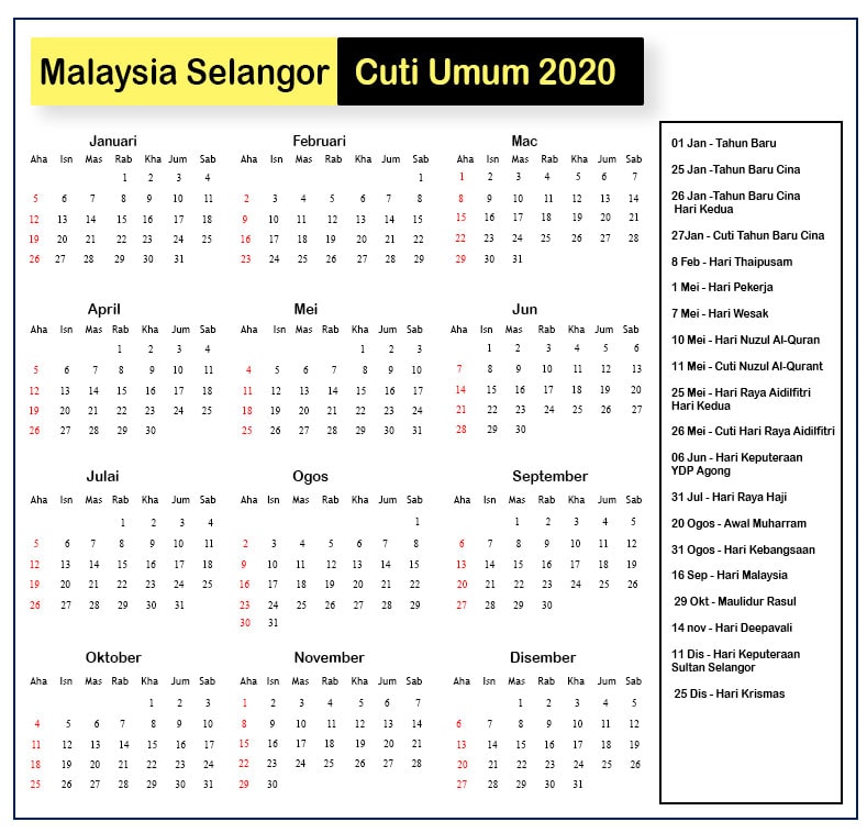 Malaysia Selangor Cuti Umum 2020
