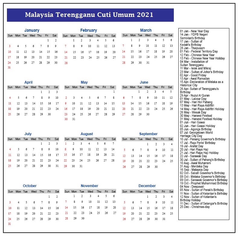 Malaysia Terengganu Cuti Umum 2021