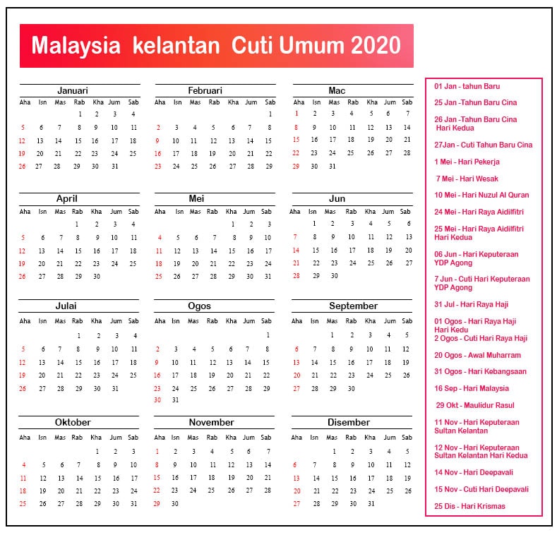 Kelantan Cuti Umum 2020