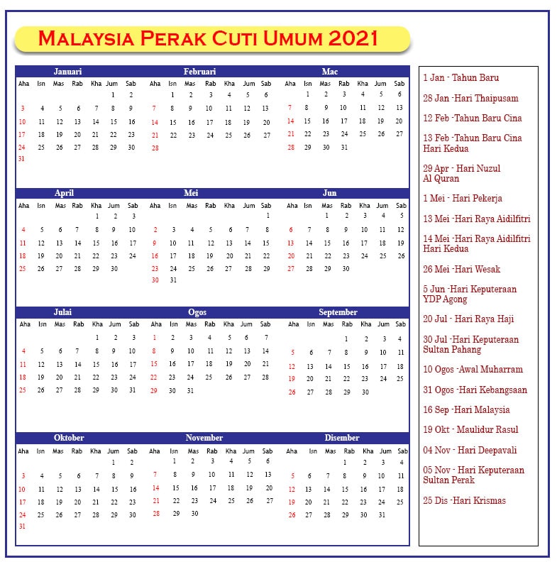 Umum 2022 cuti perak Kalendar 2022: