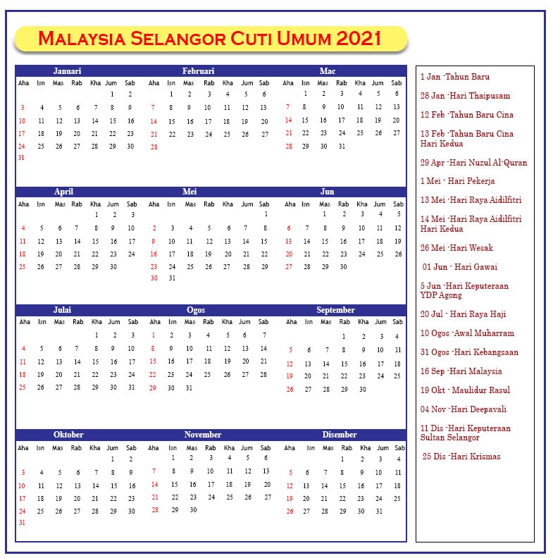 Selangor Cuti Umum 2021