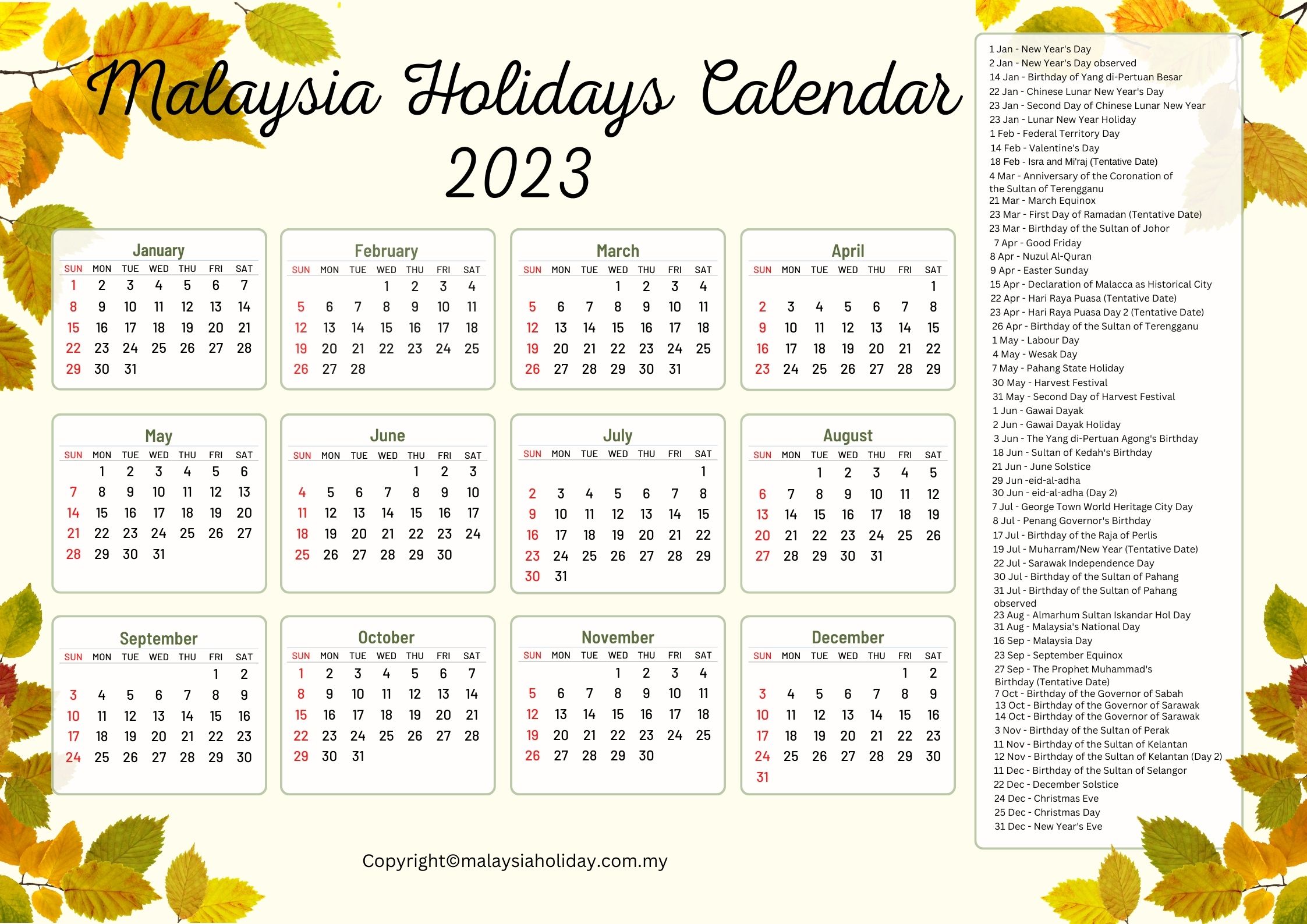 Public Holidays 2023 In Malaysia - PELAJARAN