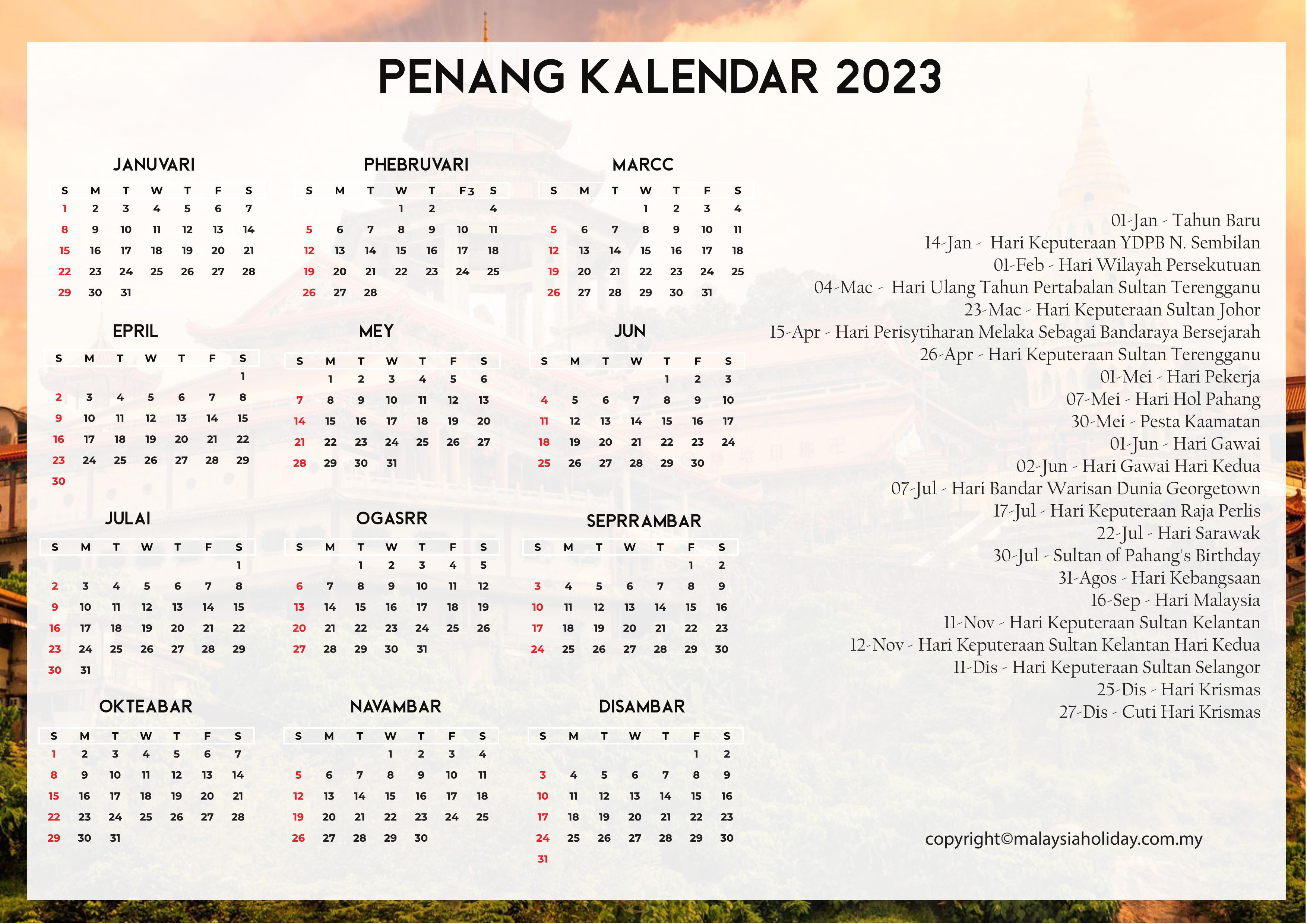 Malaysia Penang Cuti Umum 2023