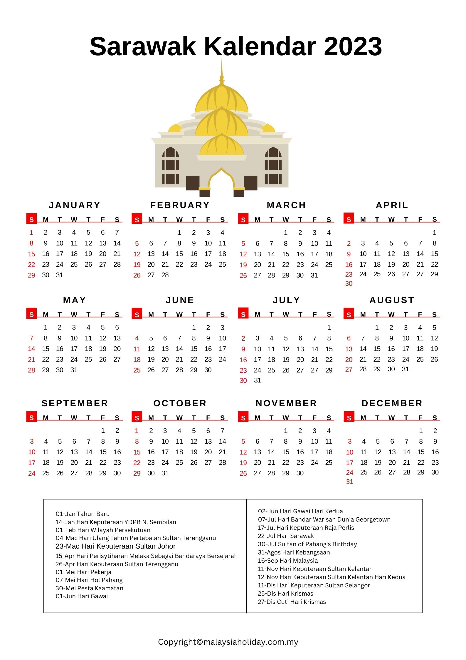 Calendar 2025 Sarawak Public Holiday 