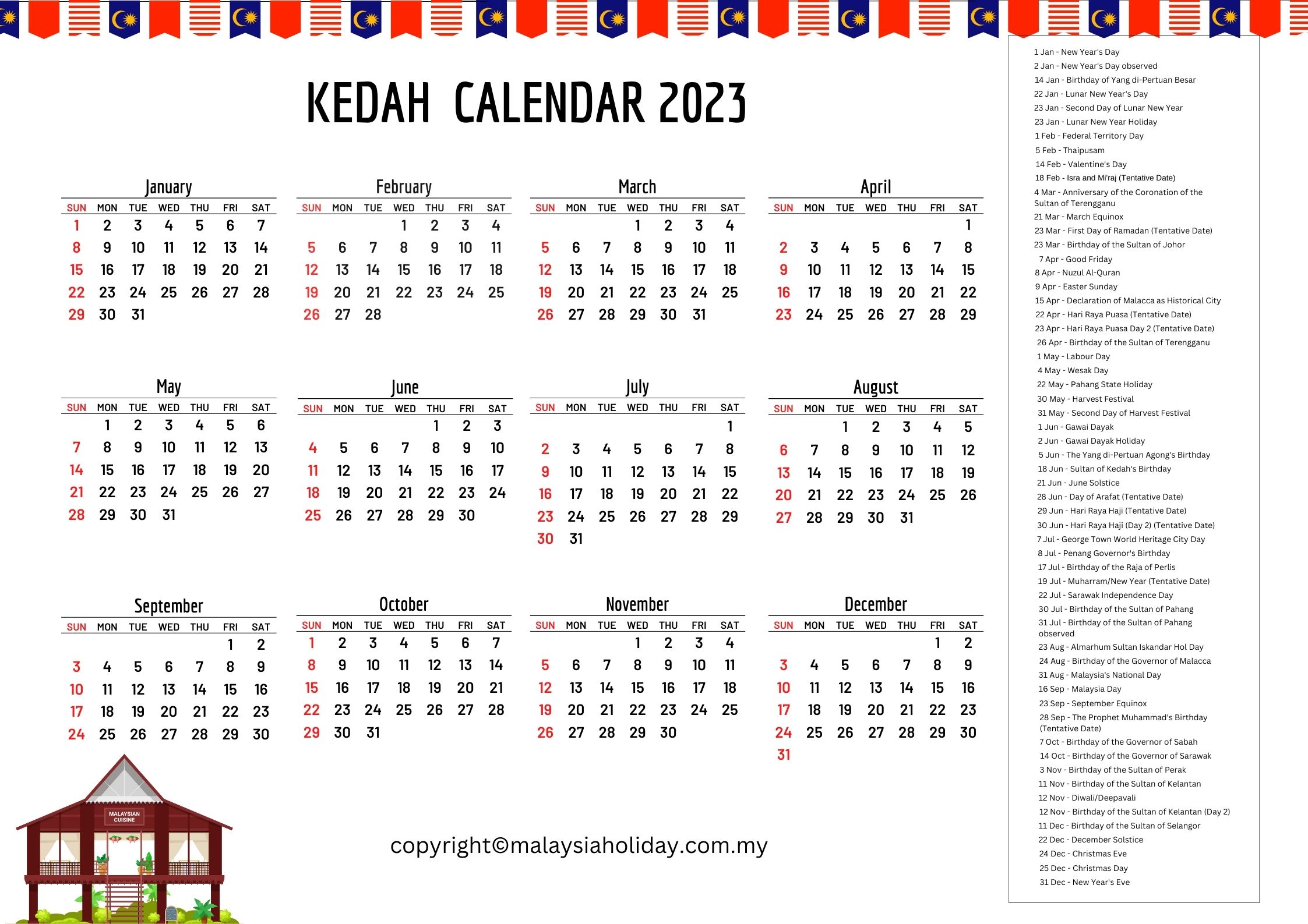 Public Holidays 2023 Kedah