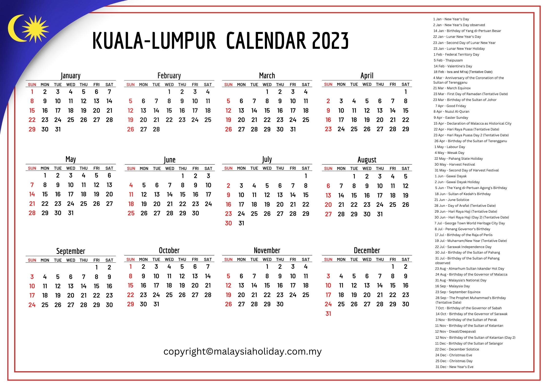 Public Holidays 2023 Kuala Lumpur