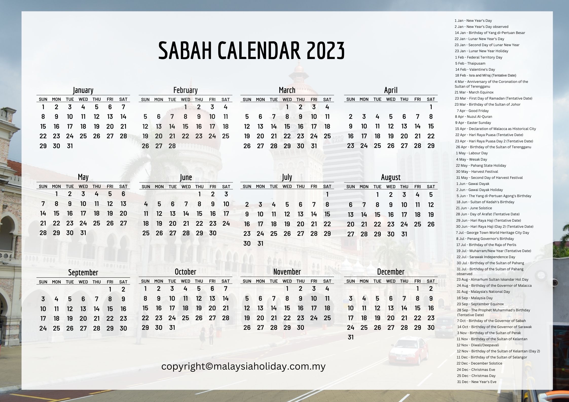 Public Holidays 2023 Sabah