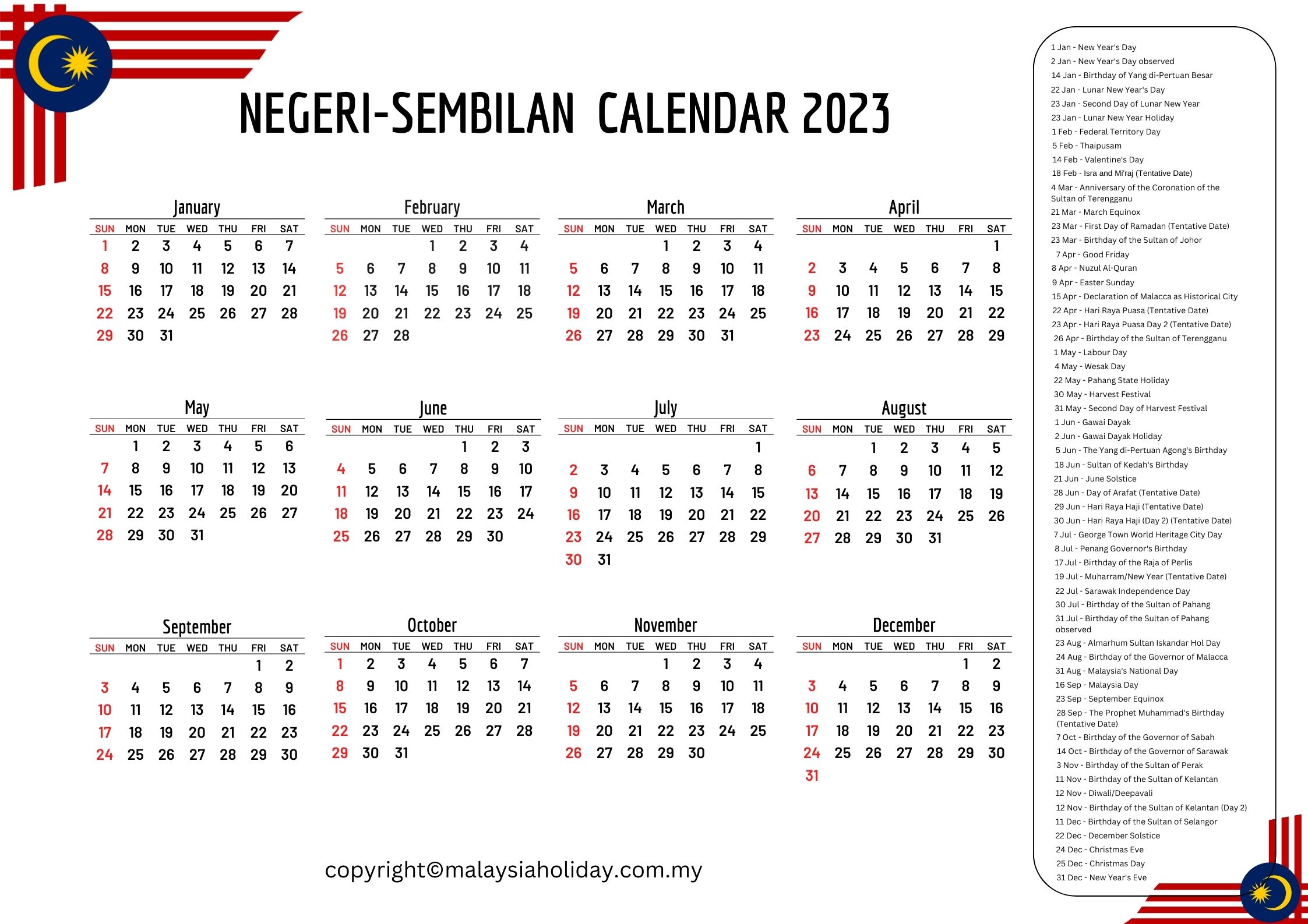 Negeri Sembilan Public Holidays 2023