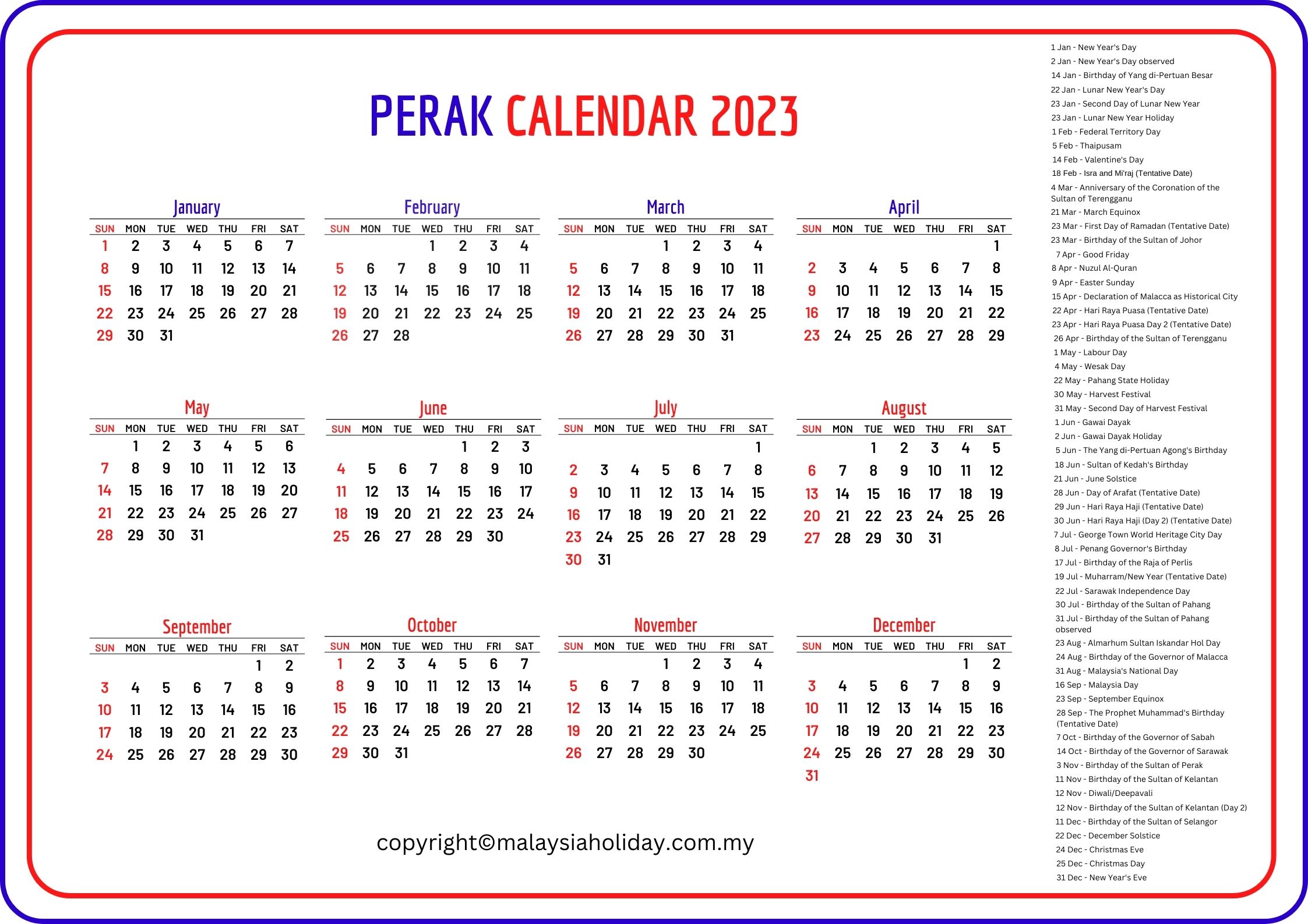 Perak Public Holidays 2023